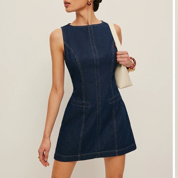 Commense 100% Cotton Sleeveless Denim Mini Dress Blue NWT Small Soft Lightweight - Picture 2 of 10